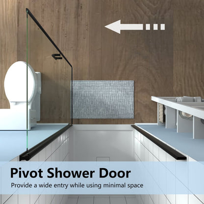 ES-DIY 24-25.5 in. W x 72 in. H Small Shower Door Hinged Pivot Black Install Clear Glass Shower Door - ExBriteUSA