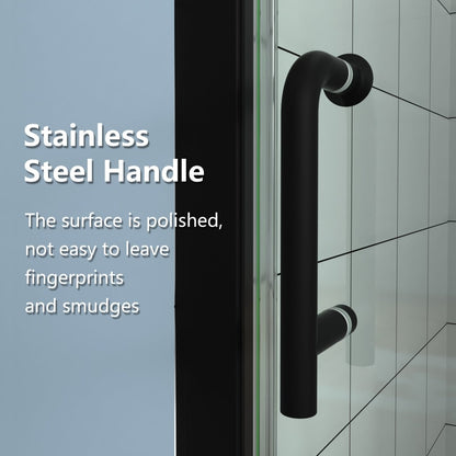 Classy 30-31 1/2" W x 72" H Pivot Shower Door Semi-Frameless Matte Black Hinged Glass Shower Door with Handle