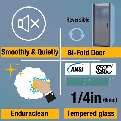 ES-DIY 30-31.5 in. W x 72 in. H Pivot Shower Door Matte Black Frosted Glass Shower Door with Handle - ExBriteUSA