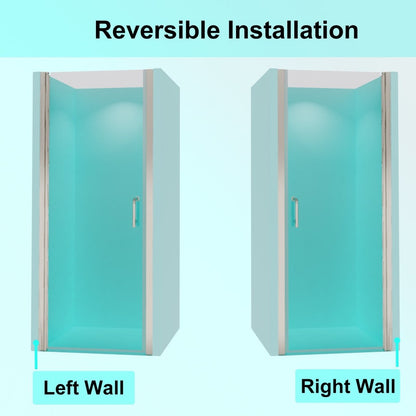 ES-DIY 32-33.5 in. W x 72 in. H Pivot Shower Door Frameless Hinged In Nickel Install Glass Shower Door - ExBriteUSA