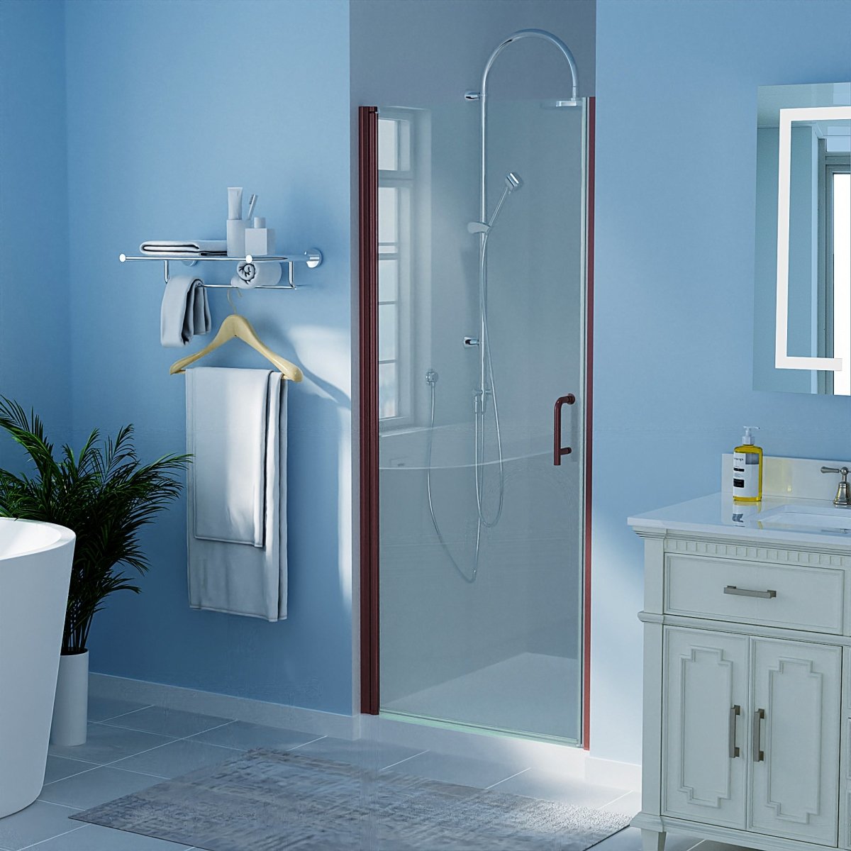ES-DIY 32-33.5 in. W x 72 in. H Pivot Shower Door Frameless Hinged Oil Rubbed Bronze Install Glass Shower Door - ExBriteUSA