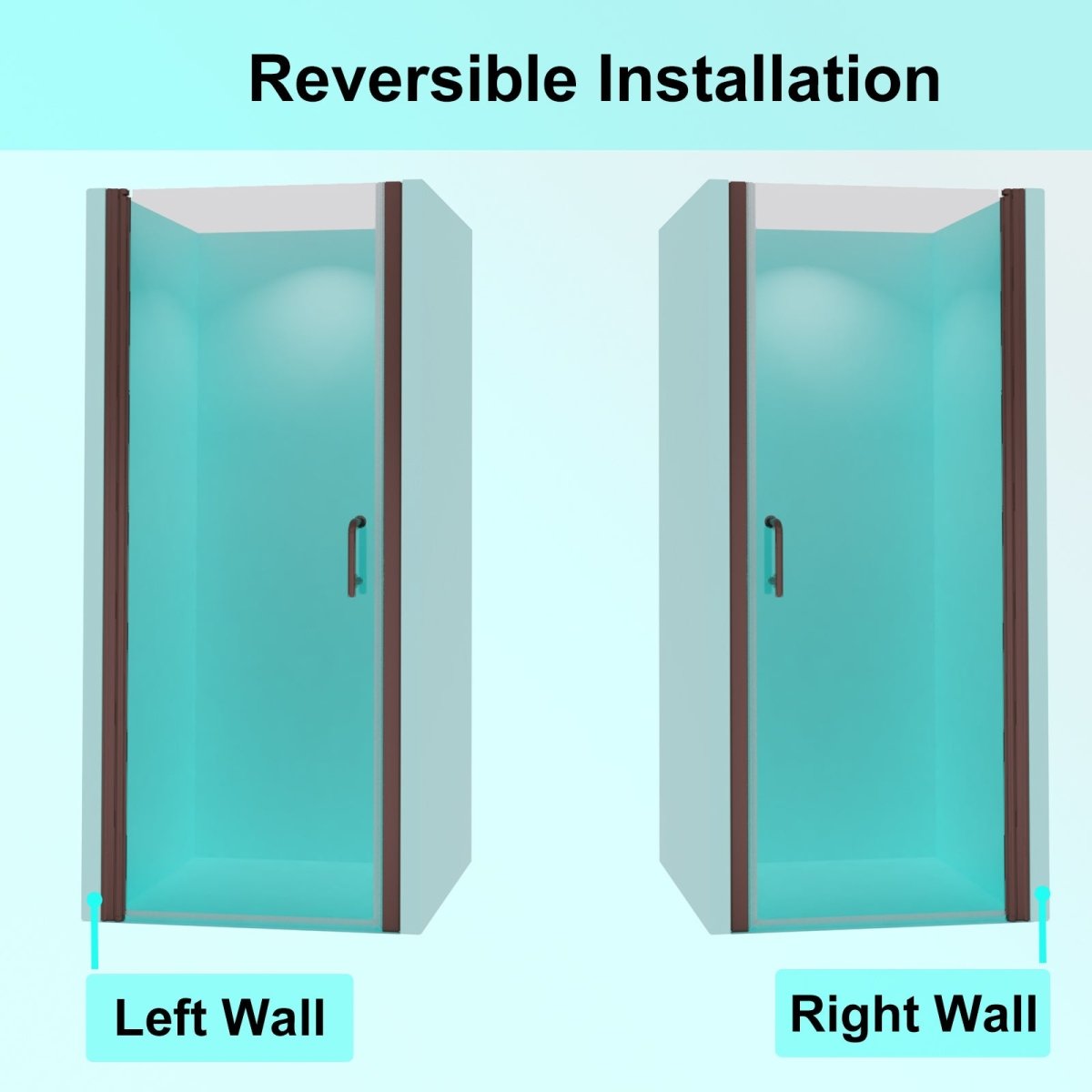 ES-DIY 32-33.5 in. W x 72 in. H Pivot Shower Door Frameless Hinged Oil Rubbed Bronze Install Glass Shower Door - ExBriteUSA