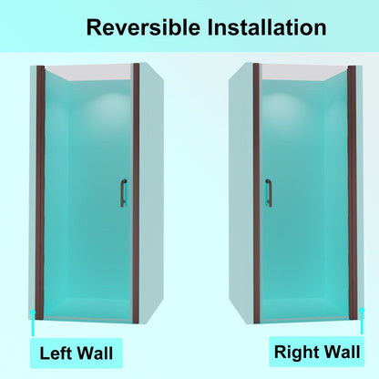 ES-DIY 32-33.5 in. W x 72 in. H Pivot Shower Door Frameless Hinged Oil Rubbed Bronze Install Glass Shower Door - ExBriteUSA