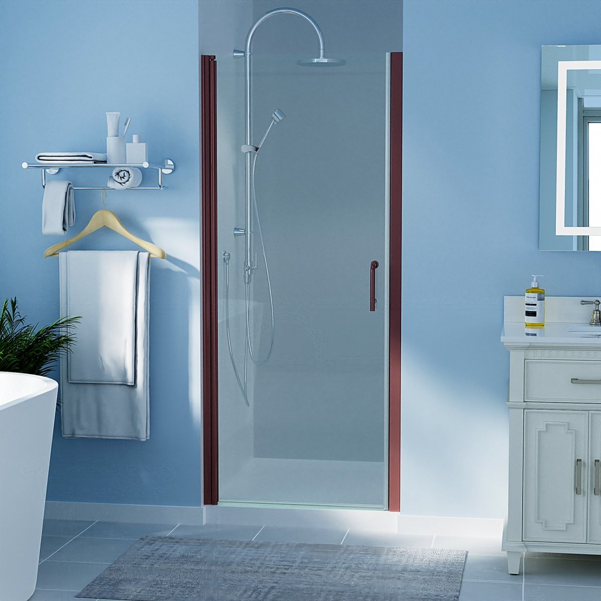 ES-DIY 32-33.5 in. W x 72 in. H Pivot Shower Door Frameless Hinged Oil Rubbed Bronze Install Glass Shower Door - ExBriteUSA