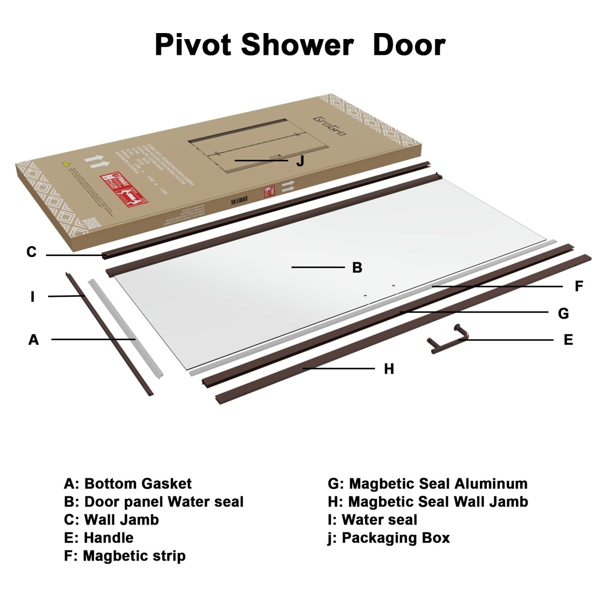 ES-DIY 32-33.5 in. W x 72 in. H Pivot Shower Door Frameless Hinged Oil Rubbed Bronze Install Glass Shower Door - ExBriteUSA