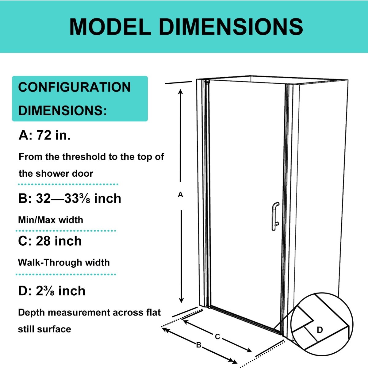 ES-DIY 32-33.5 in. W x 72 in. H Pivot Shower Door Frameless Hinged Oil Rubbed Bronze Install Glass Shower Door - ExBriteUSA