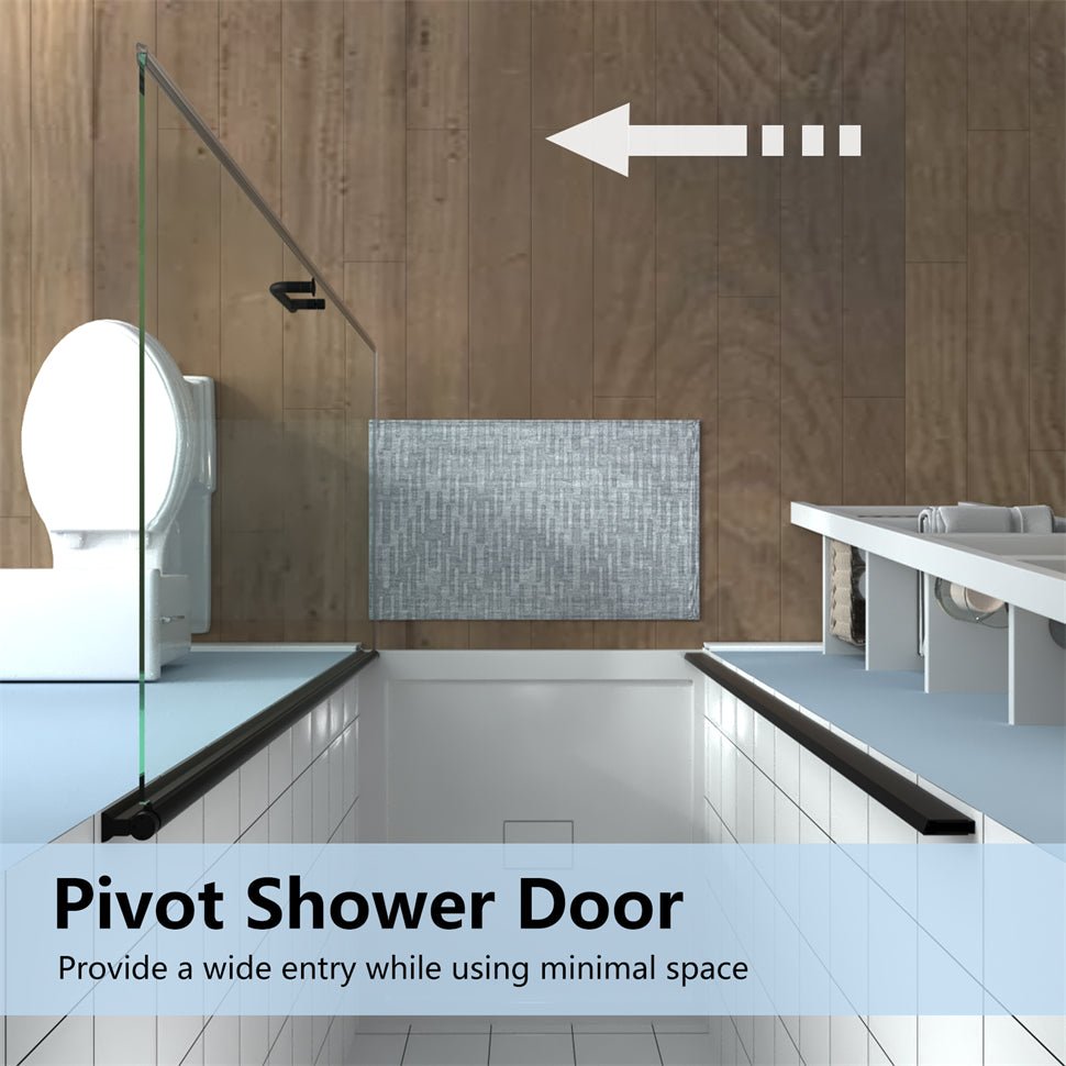 ES-DIY 34-35.5 x 72 inch Hinged Pivot Frameless Shower Door Matte Black Chrome Install Glass Shower Door - ExBriteUSA