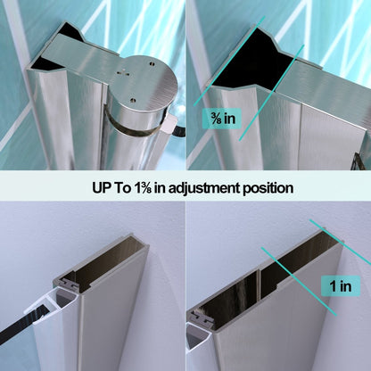 ES-DIY 34-35.5 X 72 inch Hinged Pivot Frameless Shower Door Nickel Install Glass Shower Door - ExBriteUSA