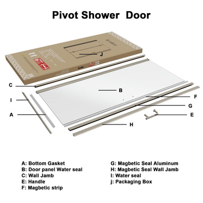 Classy 34-35 1/2" W x 72" H Hinged Pivot Semi-Frameless Shower Door Brushed Nickel Install Glass Shower Door