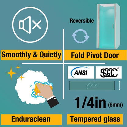 ES-DIY 34-35.5 X 72 inch Hinged Pivot Frameless Shower Door Nickel Install Glass Shower Door - ExBriteUSA