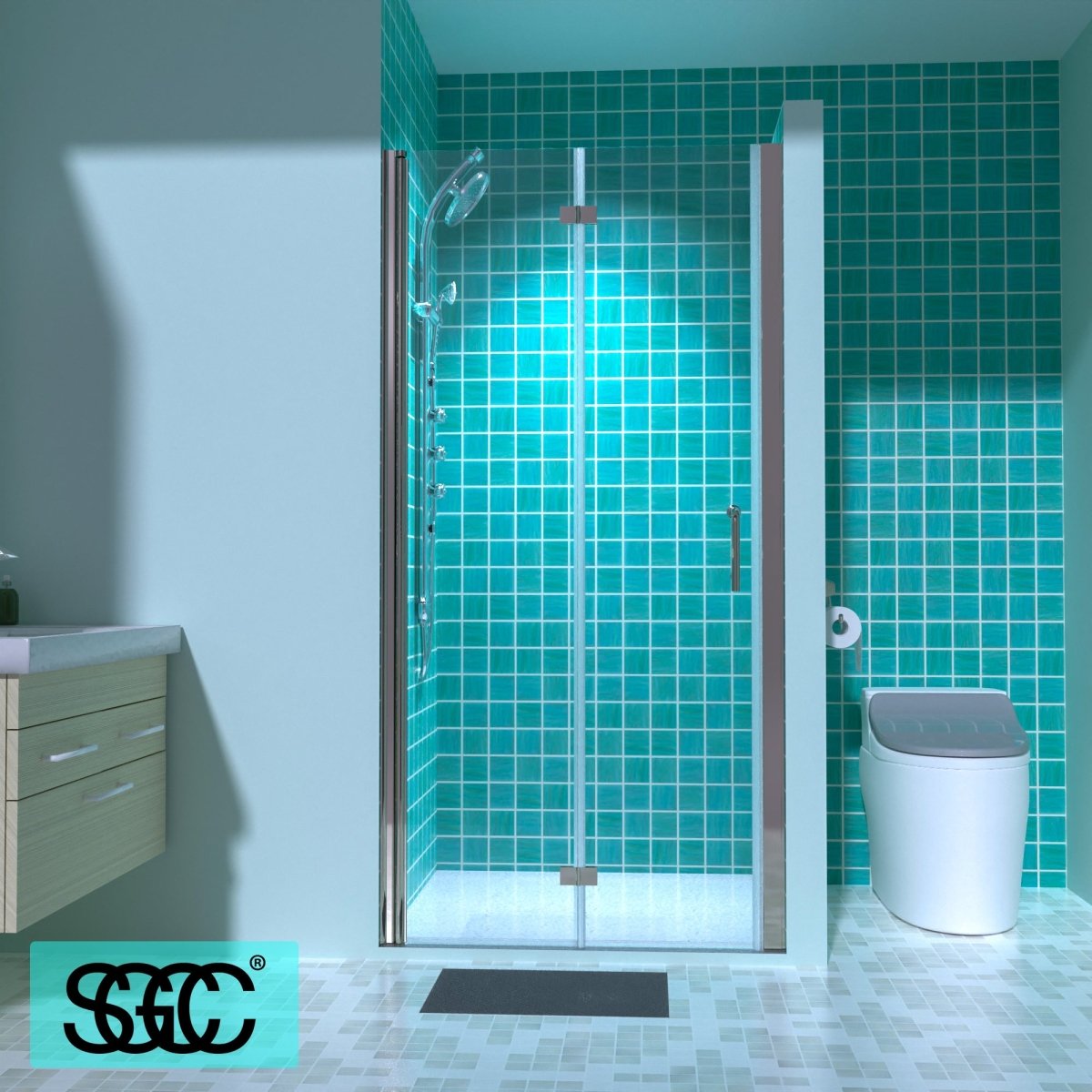 ES-DIY 36-37.5 in. W x 72 in. H Bi-Fold Frameless Swing Shower Door Nickel Shower Door - ExBriteUSA