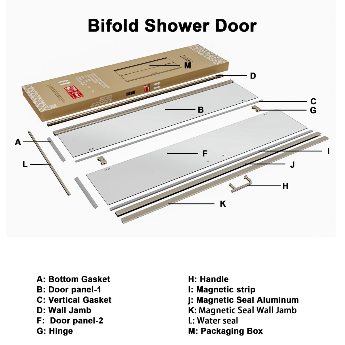 ES-DIY 36-37.5 in. W x 72 in. H Bi-Fold Frameless Swing Shower Door Nickel Shower Door - ExBriteUSA