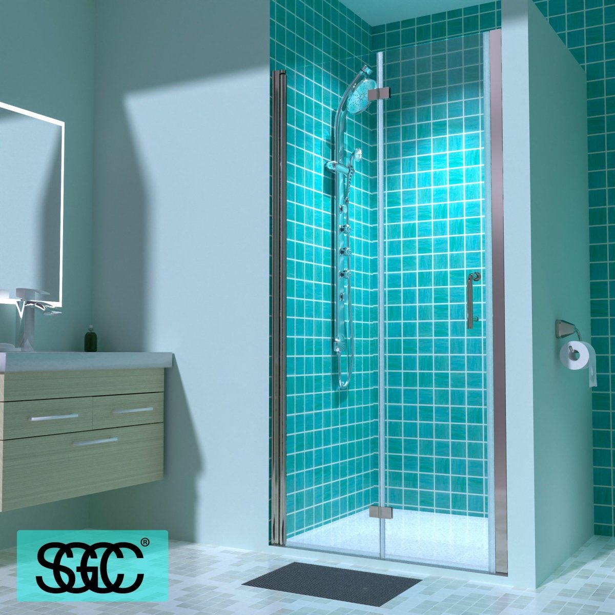 ES-DIY 36-37.5 in. W x 72 in. H Bi-Fold Frameless Swing Shower Door Nickel Shower Door - ExBriteUSA
