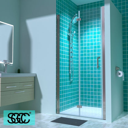 ES-DIY 36-37.5 in. W x 72 in. H Bi-Fold Frameless Swing Shower Door Nickel Shower Door - ExBriteUSA