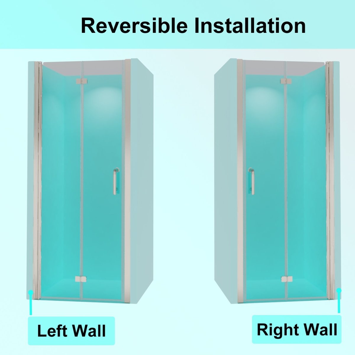 ES-DIY 36-37.5 in. W x 72 in. H Bi-Fold Frameless Swing Shower Door Nickel Shower Door - ExBriteUSA