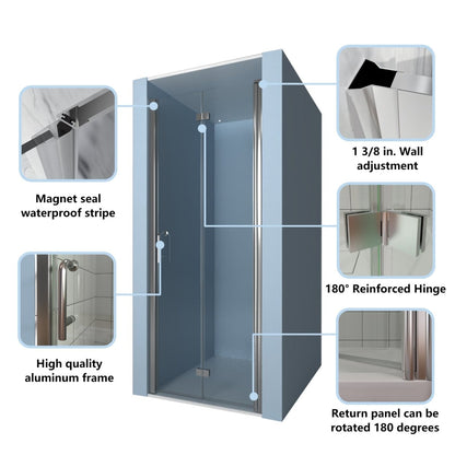 Adapt 36-37 1/2" W x 72" H Bifold Semi-Frameless Swing Shower Door in Chrome 36 Wide Shower Door