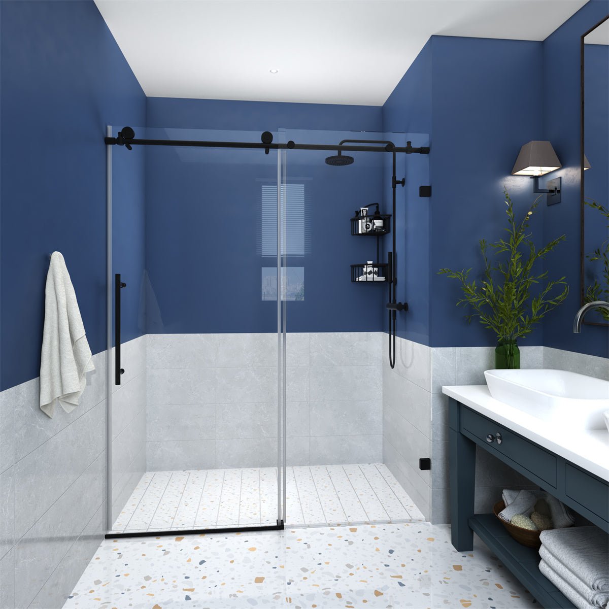 ES-DIY 56-60 in. W x 74 in. H Frameless Tall Shower Door Sliding Walk-in Shower Design - ExBriteUSA