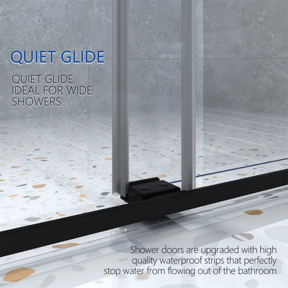ES-DIY 56"-60"in. W x 74"in. H Framed Shower Door Matte Black Sliding Shower Door, Clear Tempered Glass - ExBriteUSA