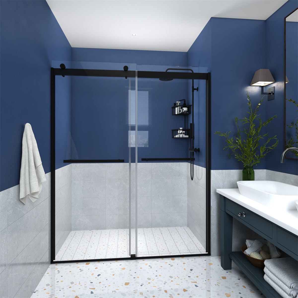 Glide 56"-60"in. W x 74"in. H Matte Black Framed Sliding Glass Shower Doors with 5/16 in.thick Clear Glass