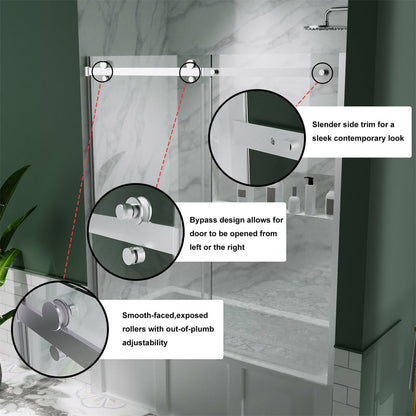 ExBrite 58-60 in. W x 58 in. H Sliding Semi Frameless Tub Door in Chrome with Clear Glass