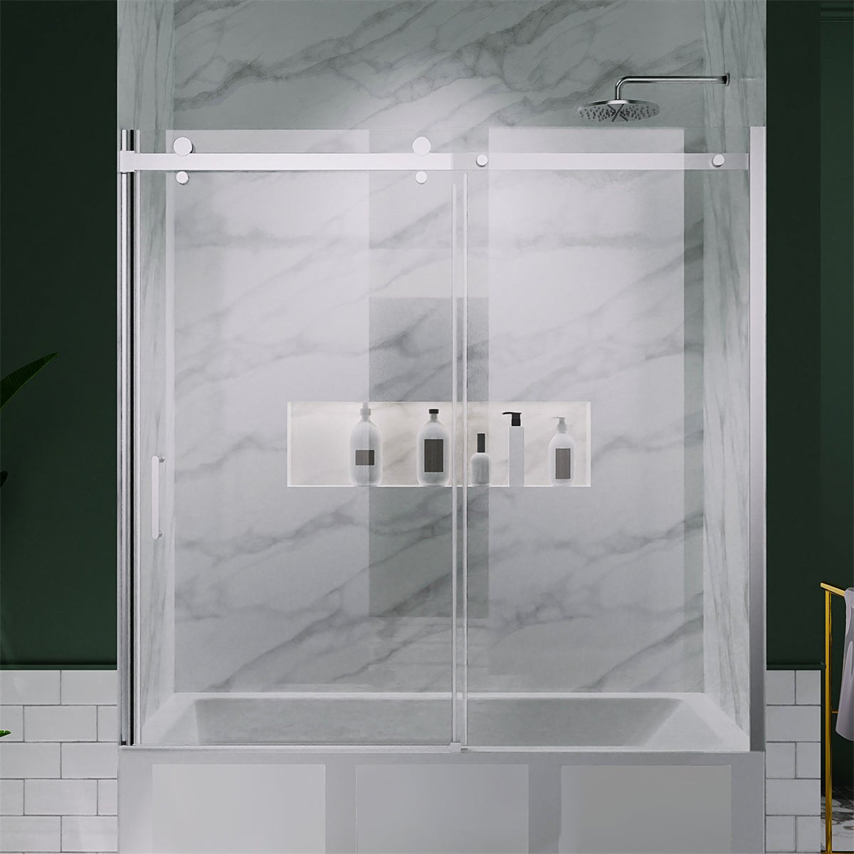 ExBrite 58-60 in. W x 58 in. H Sliding Semi Frameless Tub Door in Chrome with Clear Glass