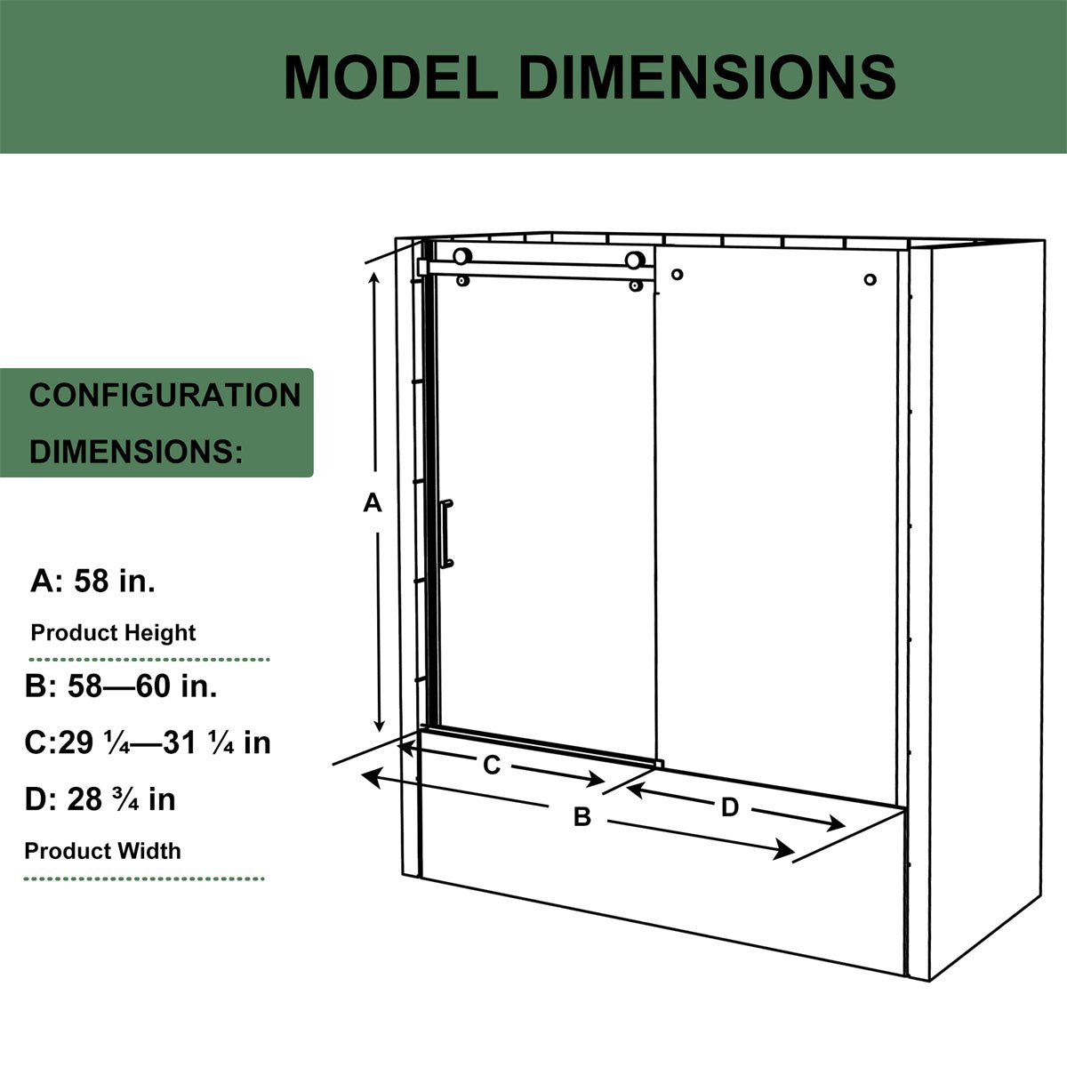 ExBrite 58-60 in. W x 58 in. H Sliding Semi Frameless Tub Door in Chrome with Clear Glass