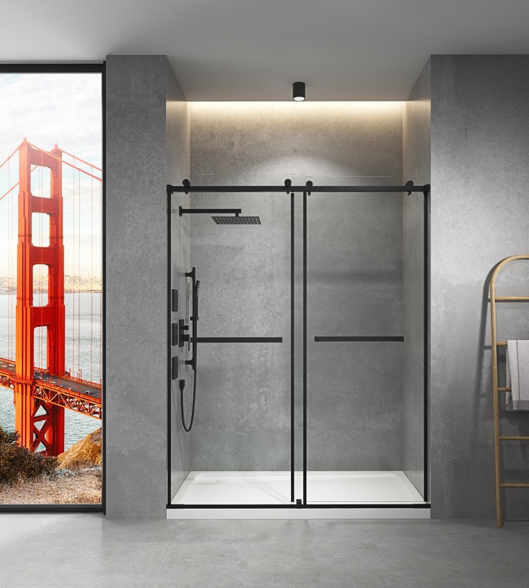 ExBrite 60" W x 76" H Sliding Frameless Shower Door in Matte Black with Clear Glass