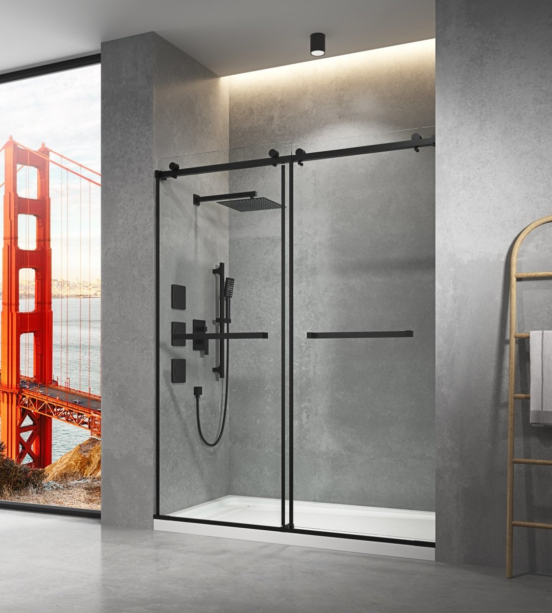 ExBrite 60" W x 76" H Sliding Frameless Shower Door in Matte Black with Clear Glass