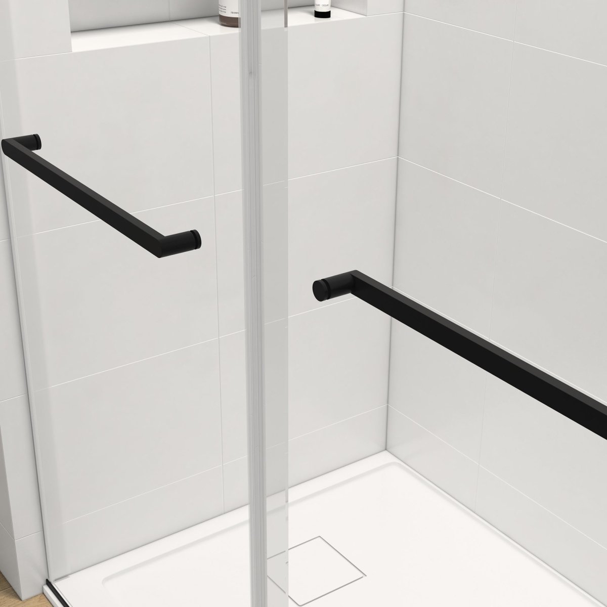 ExBrite 60" W x 76" H Sliding Frameless Shower Door in Matte Black with Clear Glass