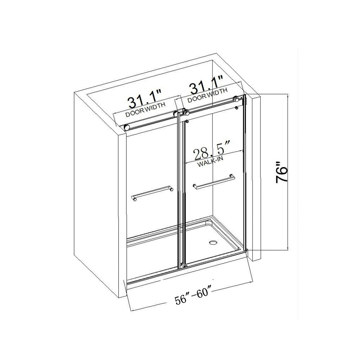 ExBrite 60" W x 76" H Sliding Frameless Shower Door in Matte Black with Clear Glass