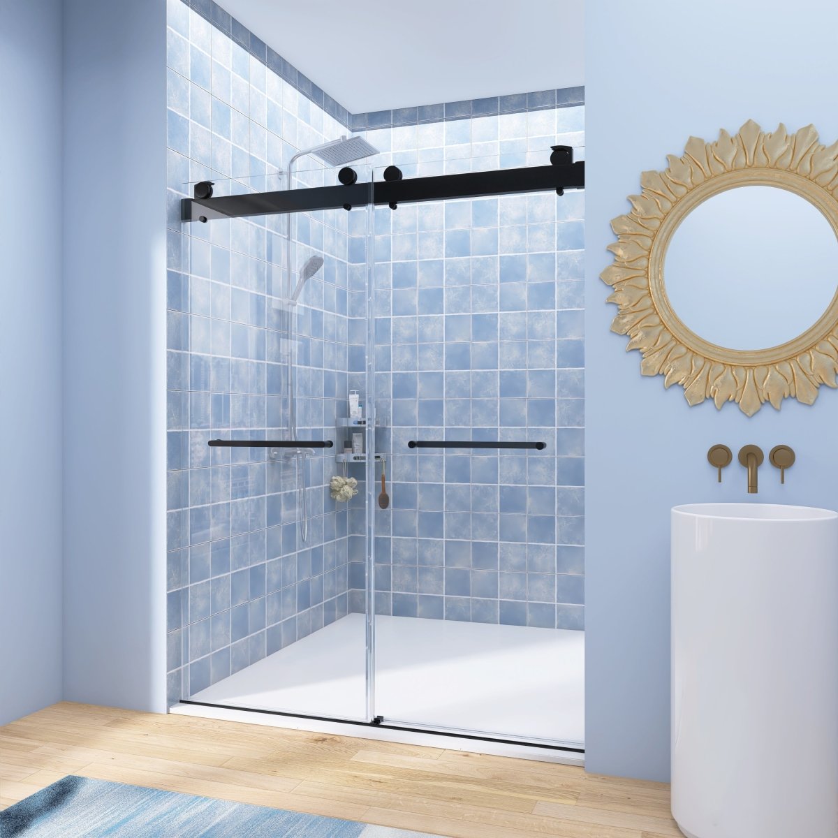 ExBrite 69-72 in. W x 79 in. H Sliding Shower Door Frameless Double Matte Black Finish