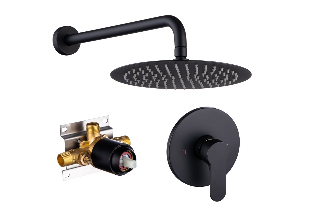 ExBrite 10 Inch Ceiling Mount Black Shower System Shower Combo Set Bathroom Wall Mount Mixer Shower Faucet Rough-In Valve and Shower Arm