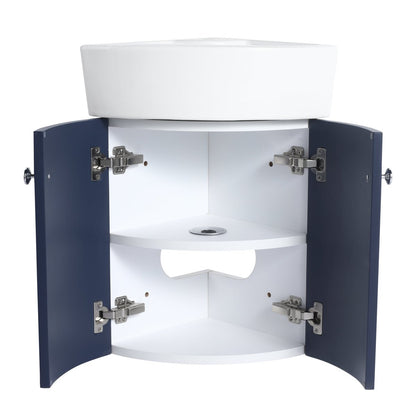 ExBrite 12.8" Corner Bathroom Vanity Sink Combo for Small Space Wall Mounted Cabinet Set