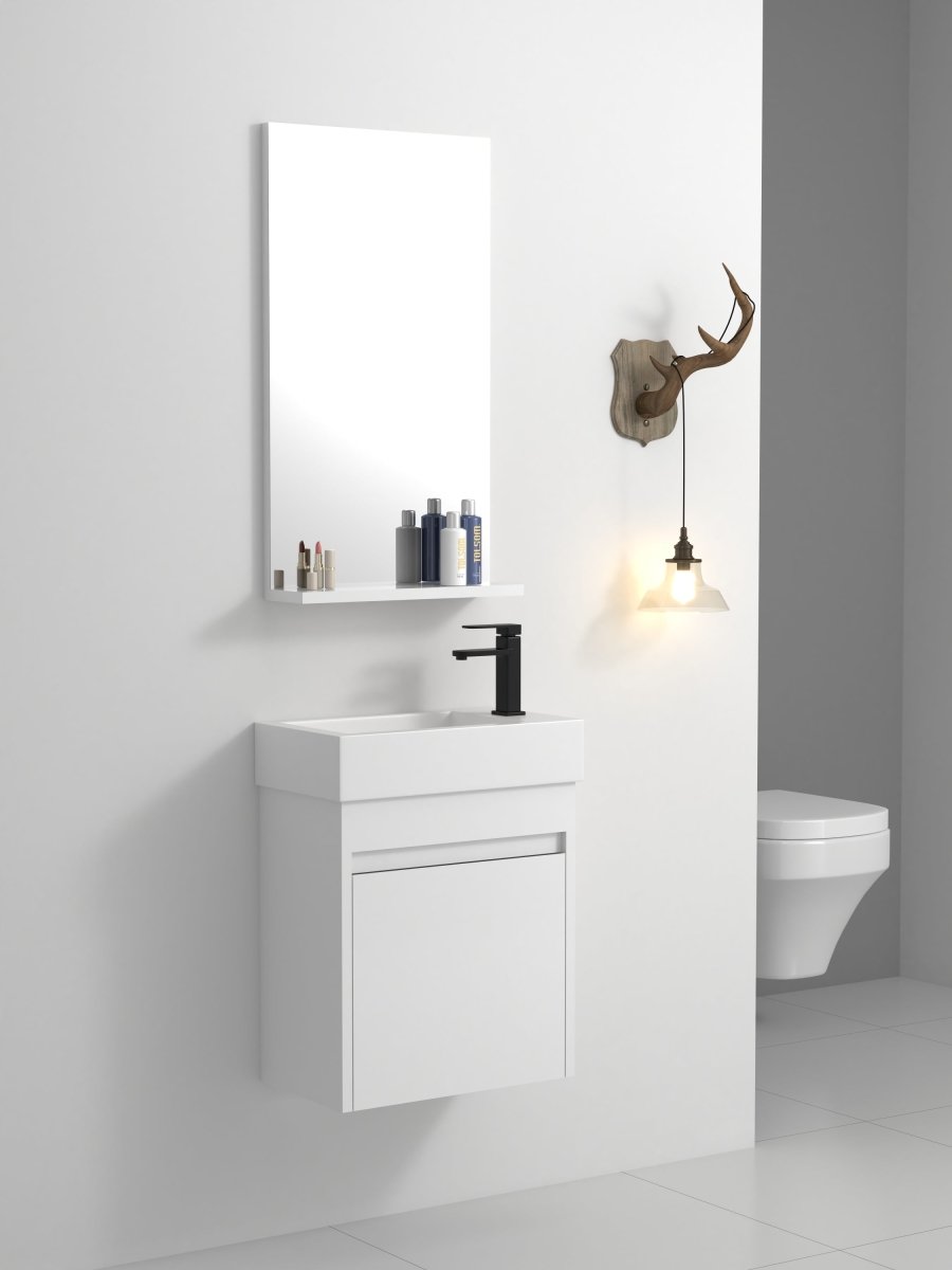 ExBrite 18'' Floating Wall-Mounted Bathroom Vanity with White Resin Sink & Soft-Close Cabinet Door