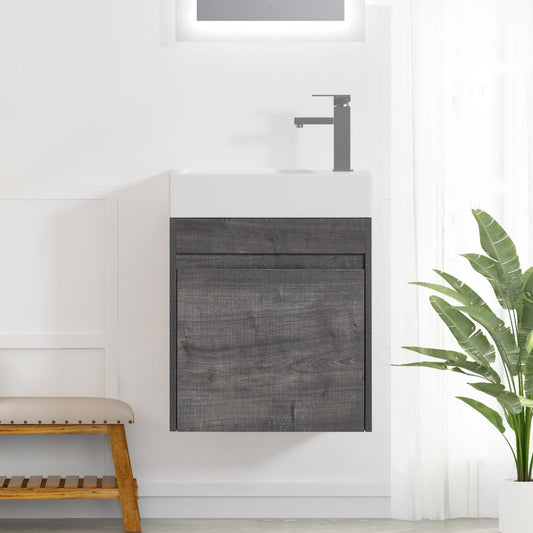 ExBrite 18'' Floating Wall-Mounted Bathroom Vanity with White Resin Sink & Soft-Close Cabinet Door