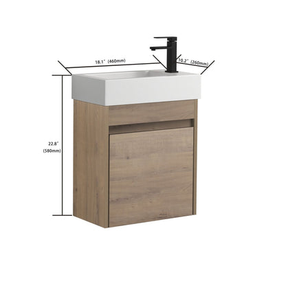 ExBrite 18'' Floating Wall-Mounted Bathroom Vanity with White Resin Sink & Soft-Close Cabinet Door