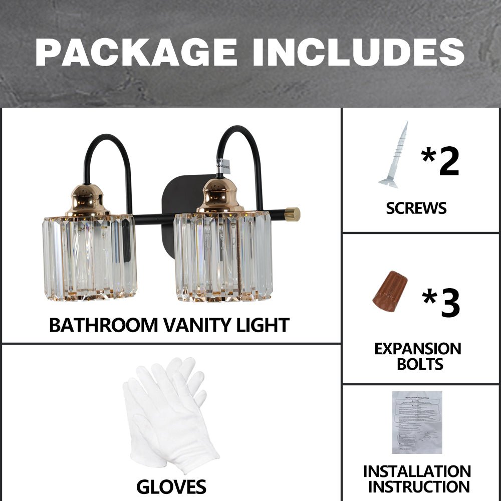 ExBrite 2-light 16" Wide Bathroom Gold Vanity Lights Crystal Vanity Lights Wall Sconces