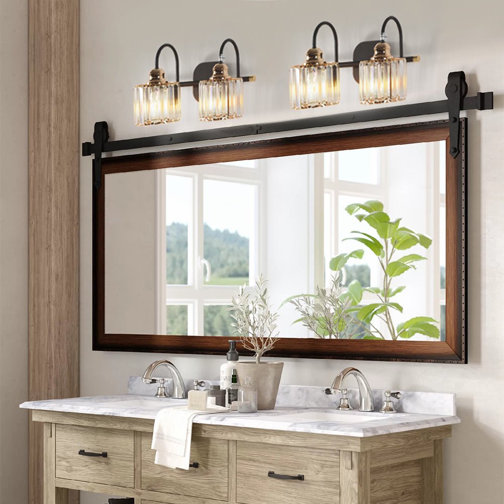 ExBrite 2-light 16" Wide Bathroom Gold Vanity Lights Crystal Vanity Lights Wall Sconces