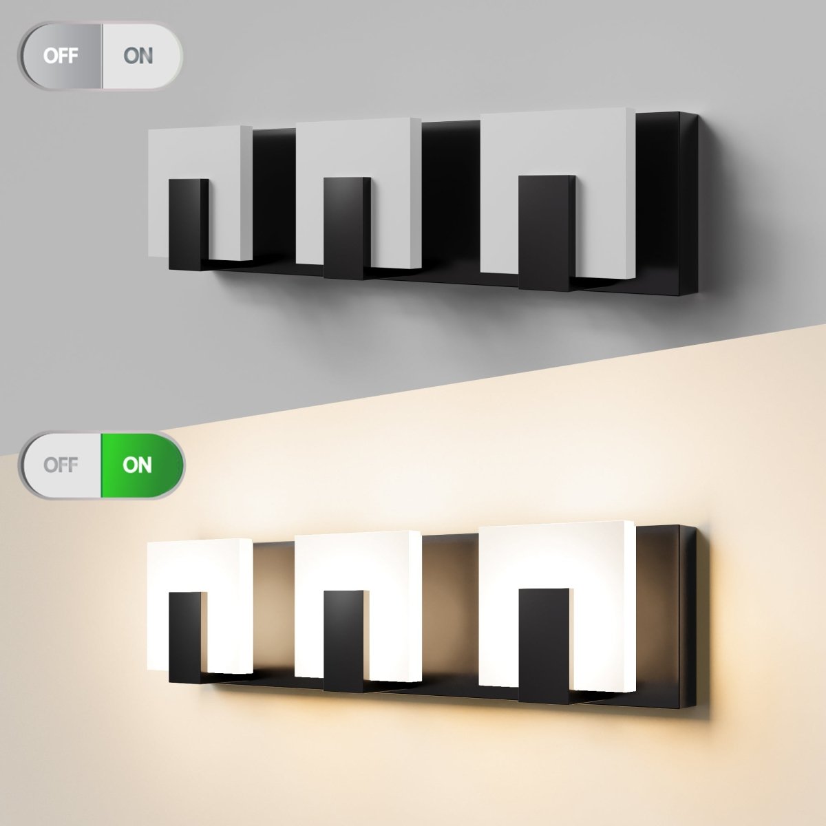 ExBrite 20" Black Vanity Lights for Bathroom Modern LED 3 Wall Lights