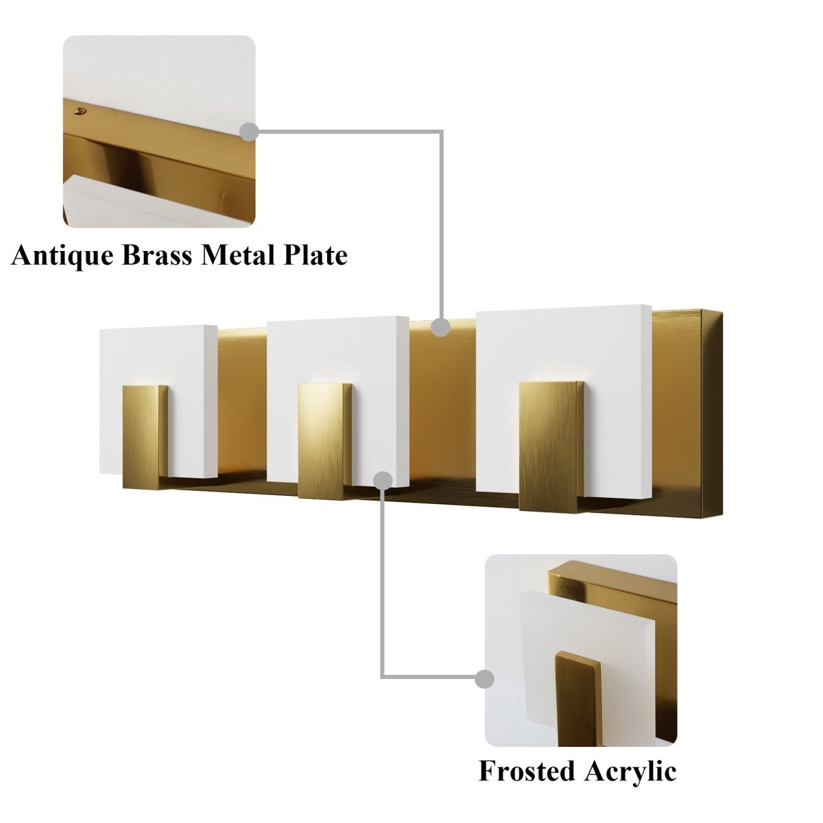 ExBrite 20" Gold Vanity Lights for Bathroom Modern LED 3 Wall Lights