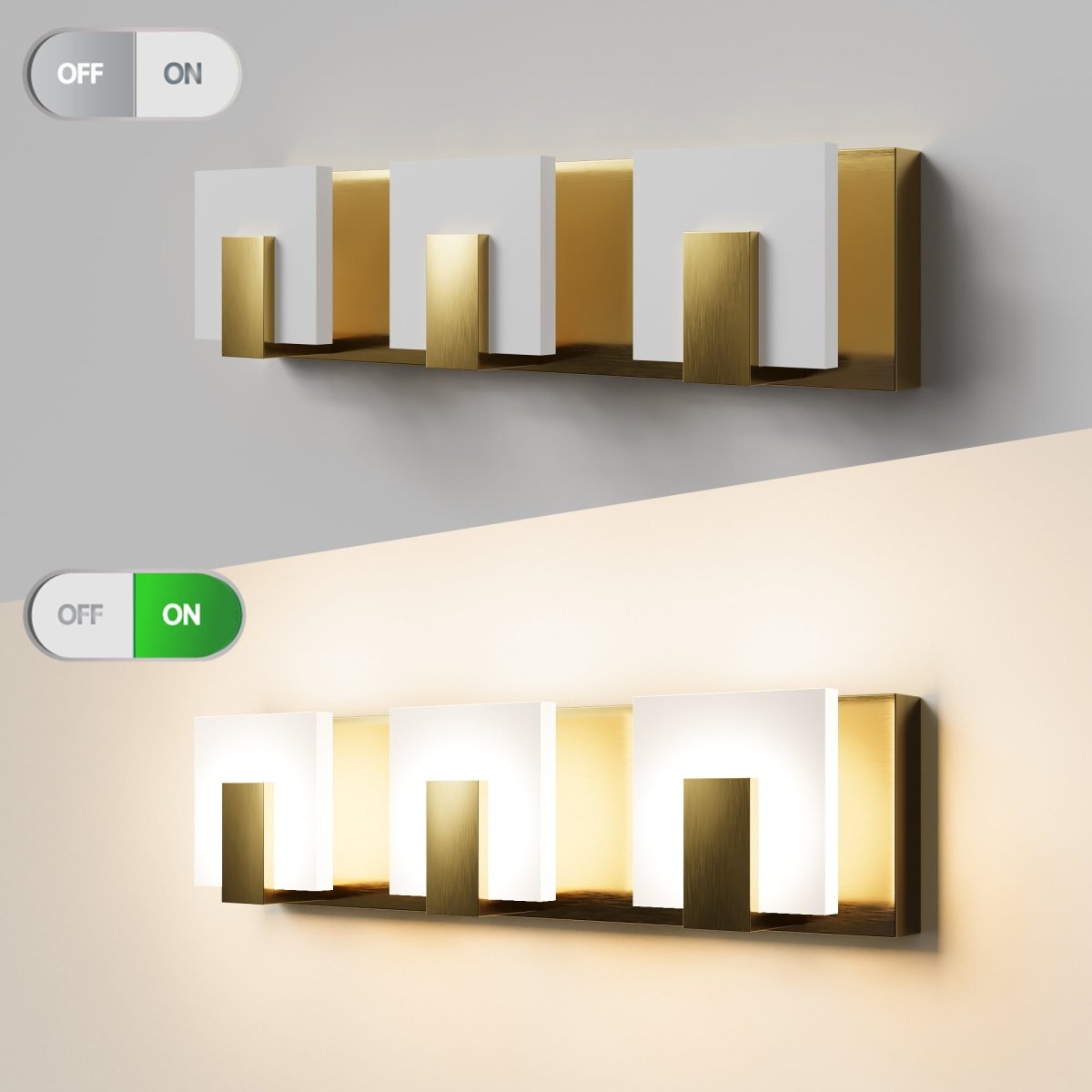 ExBrite 20" Gold Vanity Lights for Bathroom Modern LED 3 Wall Lights