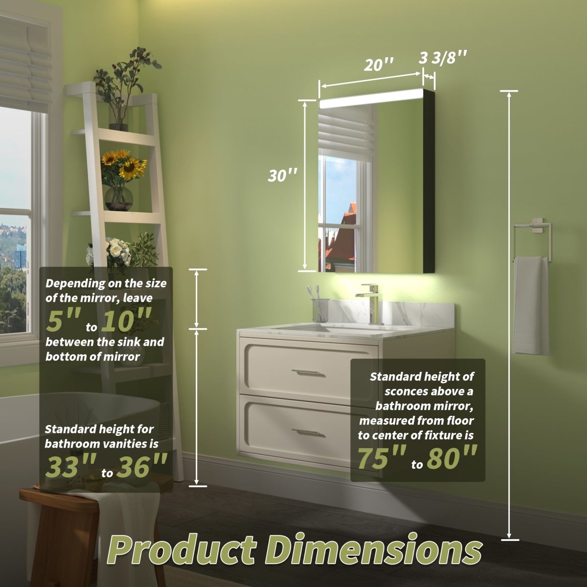 ExBrite 20" W x 30" H LED Bathroom Led Light Medicine Cabinet with Mirrors
