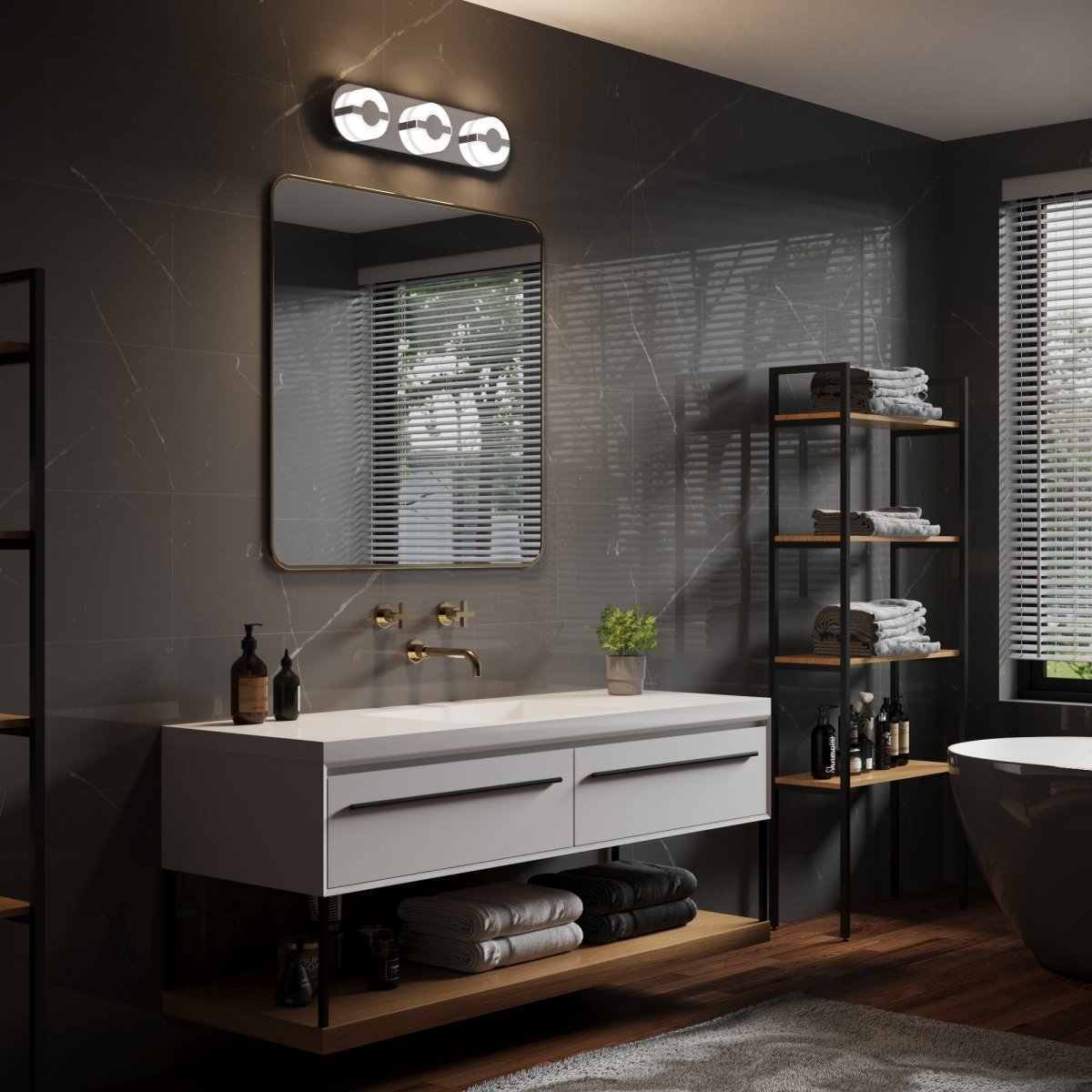 ExBrite 22.8" Chromed 3-Lights LED Vanity Light for Modern Bathrooms
