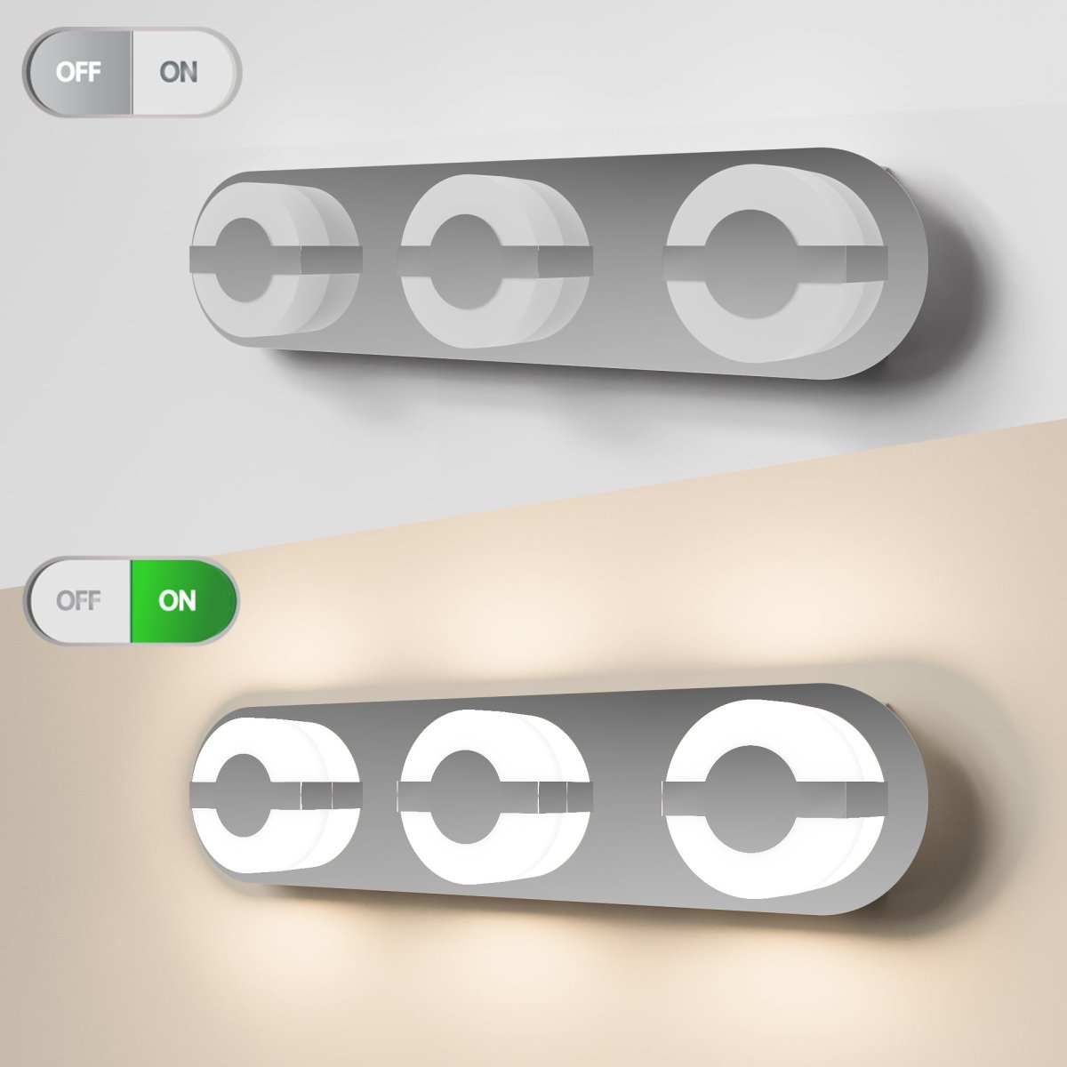 ExBrite 22.8" Chromed 3-Lights LED Vanity Light for Modern Bathrooms