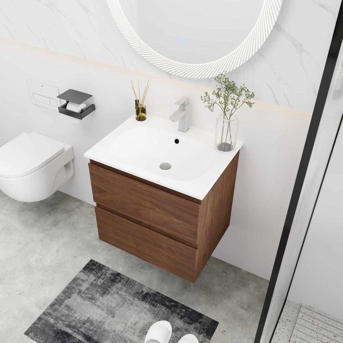 ExBrite 24" Brown Oak Bathroom Vanity With Gel Basin Top