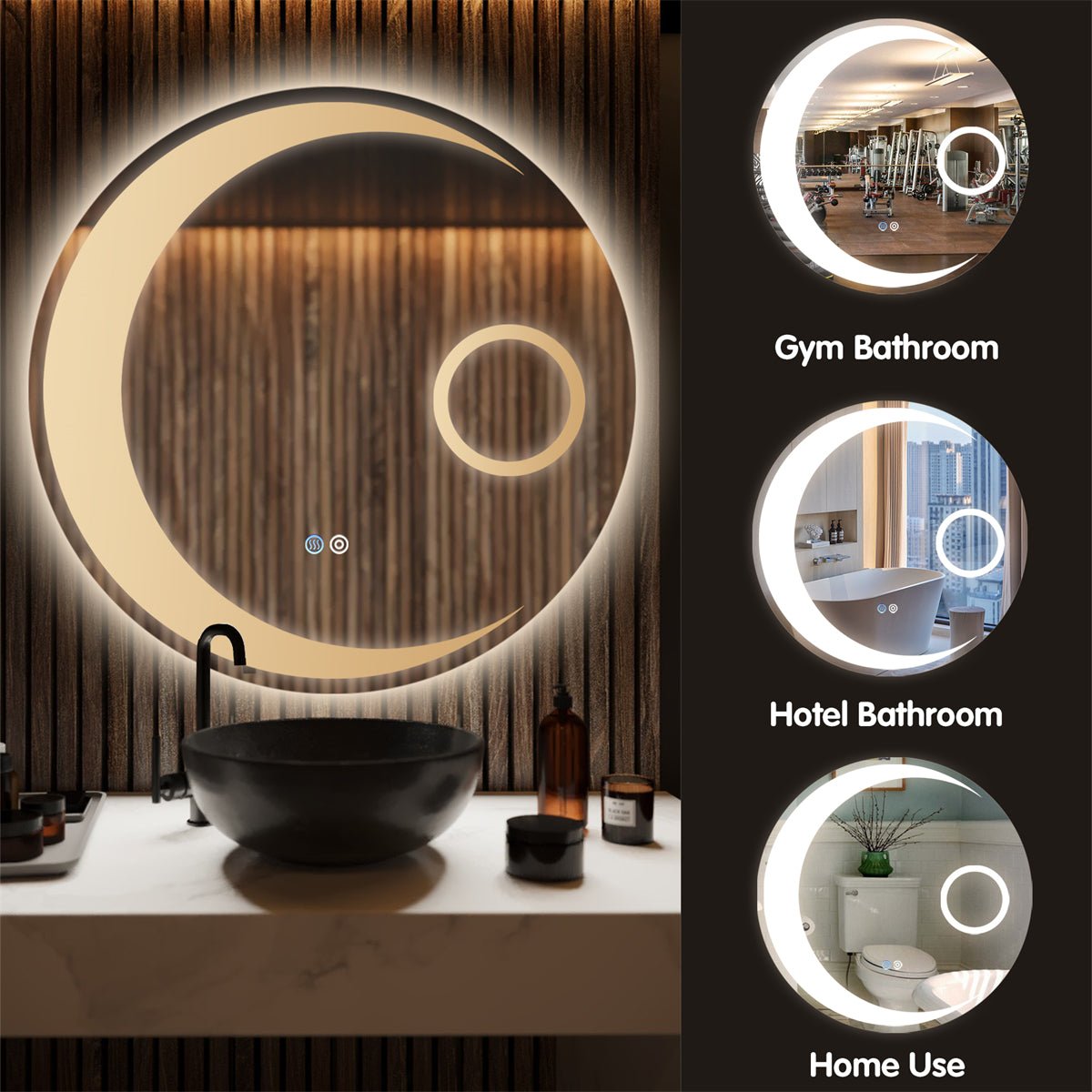 ExBrite 24 Inch LED Mirror Vanity Round Mirrors Bathroom Anti-Fog Mirror