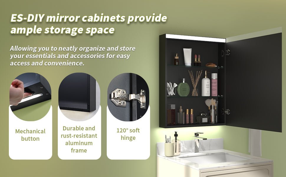 ExBrite 24" W x 30" H LED Light Bathroom Mirror Medicine Cabinet,Hinge on the Right