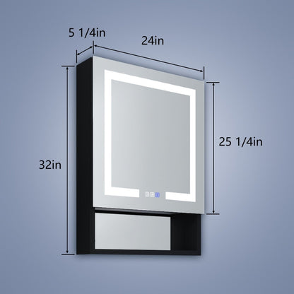 Ample 24" W x 32" H Lighted Black Medicine Cabinet Bathroom Medicine Cabinet with Double Sided Mirror And Lights