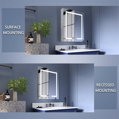 Boost-M1 24" W x 30" H Light Medicine Cabinet Recessed or Surface Mount Aluminum Adjustable Shelves Vanity Mirror Cabinet