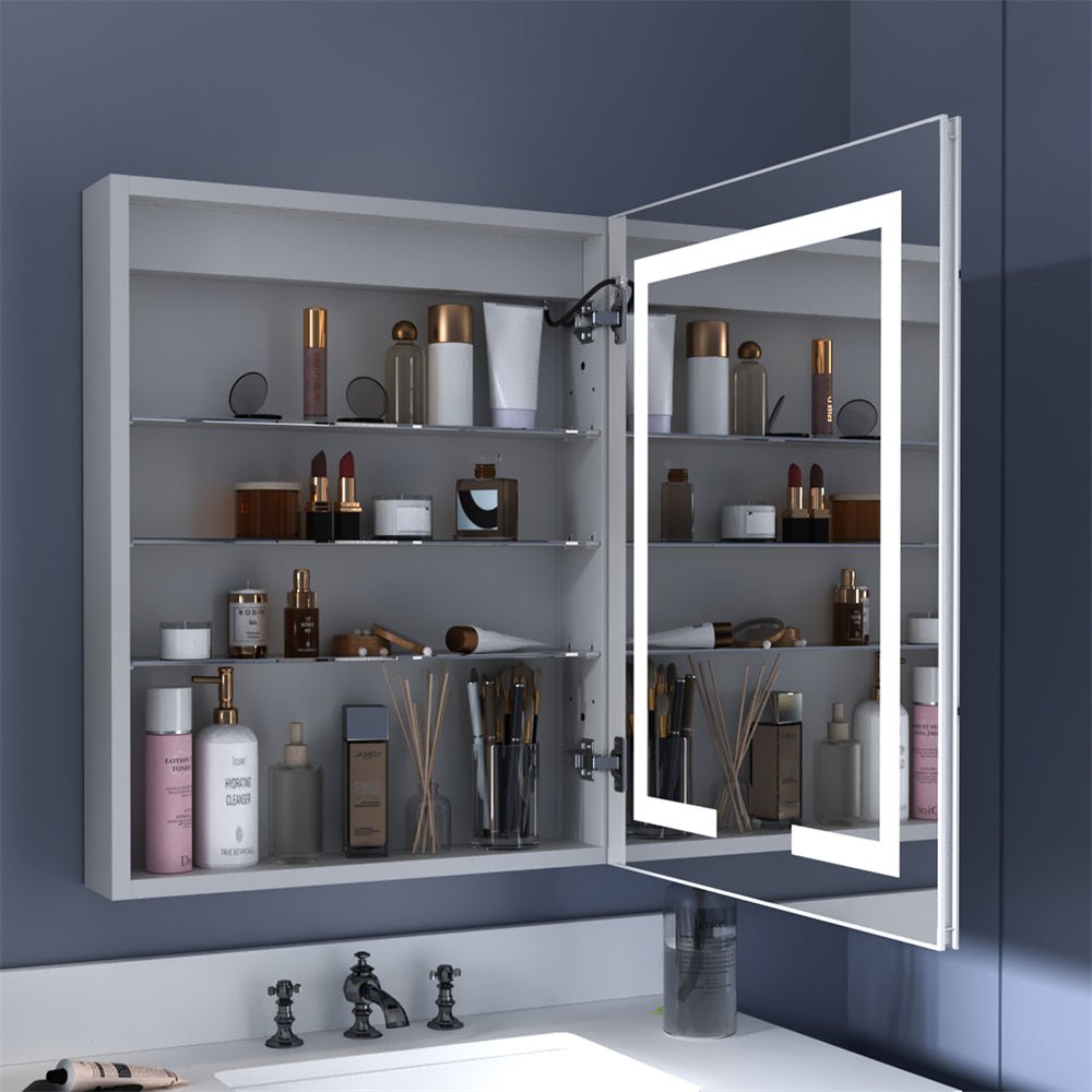 ExBrite 24 x 30 inch Light Medicine Cabinet Recessed or Surface Mount Framed Aluminum Adjustable Shelves Vanity Mirror Cabinet - ExBriteUSA